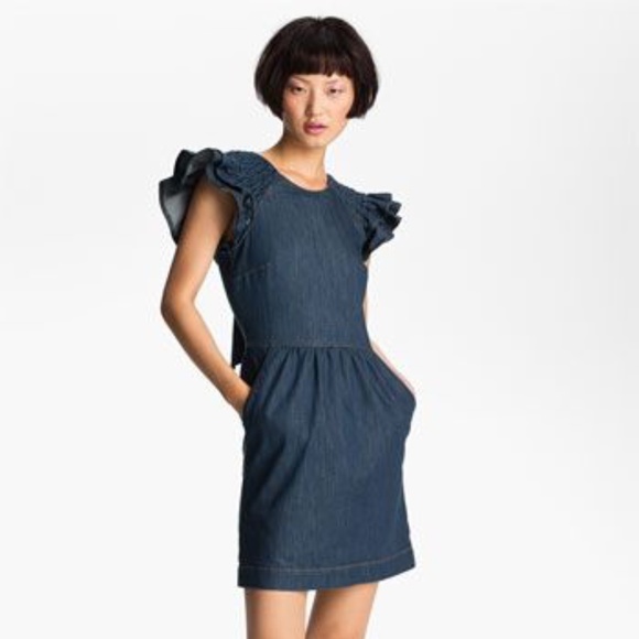 Red Valentino Ruffle Sleeve Denim Dress Size 4 - Picture 7 of 12